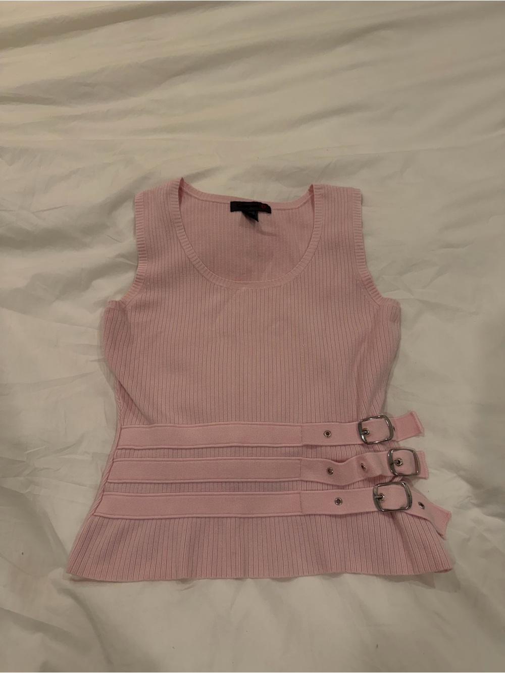 Ecote Light Pink Ribbed Tank with Triple Belt Waist